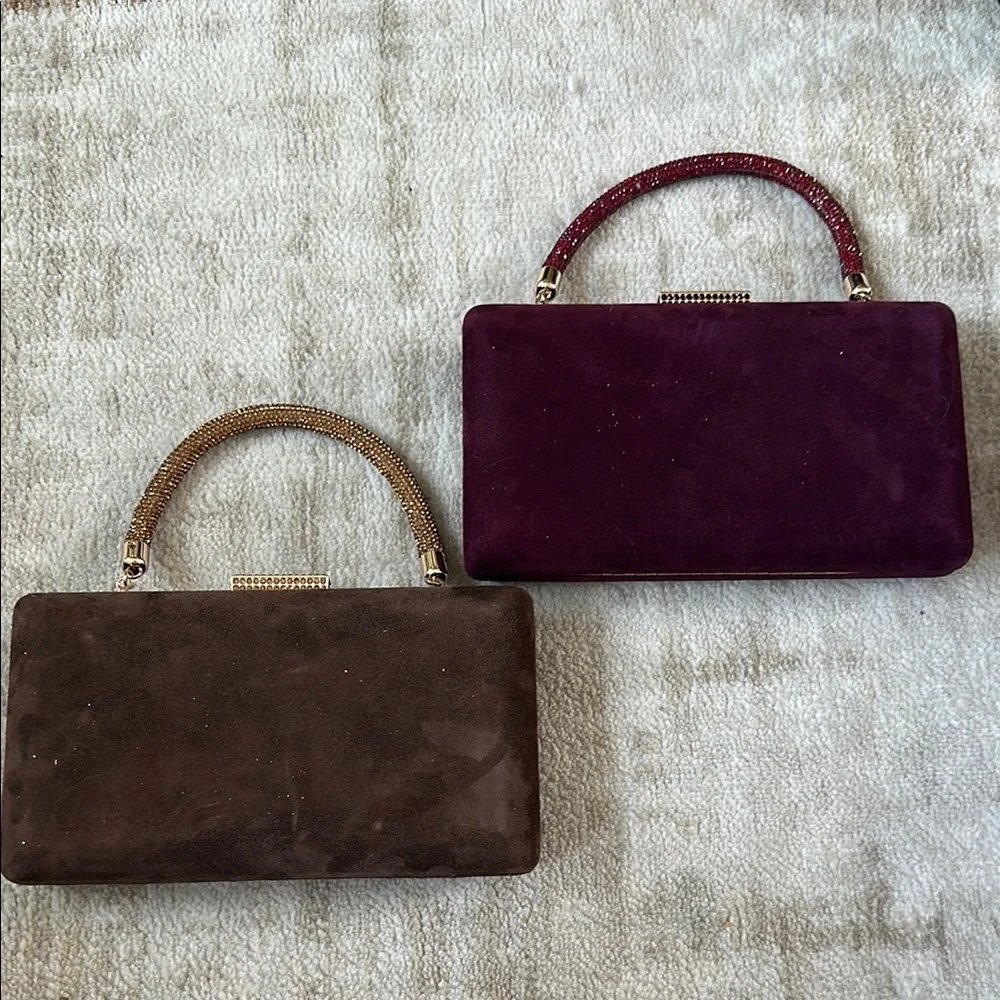 Suede Top-Handle Clutch in Brown and Plum - Elegant Evening Bag